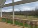 Enjoy nature views from this spacious outdoor porch with wooden railings at 187 Dairymont Dr, Pittsboro, NC 27312