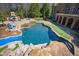 A luxurious pool with a water slide, stone accents, and comfortable outdoor seating at 2421 Acanthus Dr, Wake Forest, NC 27587