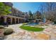 Inviting pool area with stone patio, landscaped surroundings, and access to a covered veranda at 2421 Acanthus Dr, Wake Forest, NC 27587