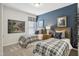 Cozy bedroom with two twin beds, a stylish accent wall, and modern decor at 4879 Pioneer Dr, Sanford, NC 27330