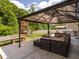 Relax under the gazebo in this backyard, featuring outdoor seating, a playground and an outdoor kitchen at 516 Spaulding St, Burlington, NC 27215