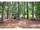Community playground surrounded by tall trees and lush greenery with picnic table nearby at 1106 Bellenden Dr, Durham, NC 27713