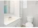 Well-lit bathroom with a toilet and a vanity with a mirror and storage cabinets at 1405 N Sellars Mill Rd, Burlington, NC 27217