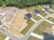 Aerial view of a new construction home showcasing the surrounding neighborhood and lots at 173 Wild Turkey Way, Lillington, NC 27546
