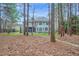 Wide shot of backyard surrounded by pine trees at 204 Dartmoor Ln, Raleigh, NC 27614