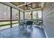 Covered patio with ceiling fan, outdoor seating and screened in walls at 204 Dartmoor Ln, Raleigh, NC 27614