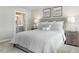 Comfortable main bedroom features a neutral color palette, stylish bedding, and ample natural light from large windows at 26 Artesa Ct, Fuquay Varina, NC 27526
