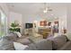 Open concept living room with fireplace, television, and view of the kitchen at 38 Parkside Dr, Lillington, NC 27546