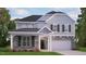 Charming two-story home featuring stone accents, a covered porch, a two-car garage, and stylish architectural details at 7577 Percussion Dr, Apex, NC 27539
