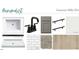 Sample board featuring shower fixtures, flooring, tiles and paint colors for a modern bathroom design at 108 N Stonemill Trl # Homesite 254, Wilson's Mills, NC 27520