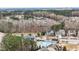 Aerial view shows the neighborhood highlighting community pool and recreational areas at 1800 Bodwin Ln, Apex, NC 27502