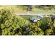 Aerial view of property featuring a quaint home, expansive yard, and a tree-lined driveway at 201 Colonial Ave, Goldston, NC 27252