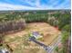 Expansive aerial view of a charming home situated on 9.45 acres of land, surrounded by lush greenery and mature trees at 2650 Spring Hill Rd, Spring Hope, NC 27882