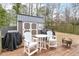 Backyard featuring a storage shed, patio furniture, and a BBQ grill at 3650 Durwood Ln, Raleigh, NC 27604