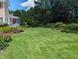 Spacious backyard with lush lawn and trees providing a private outdoor space and landscape at 3708 Wesley Ridge Dr, Apex, NC 27539