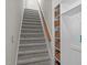 Staircase with carpet and white railing at 3708 Wesley Ridge Dr, Apex, NC 27539