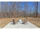 Backyard patio with modern Adirondack chairs surrounding a Solo Stove, perfect for entertaining at 3901 Laurel Creek Ln, Wake Forest, NC 27587