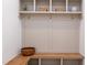 Cozy mudroom with bench seating, cubbies, and hooks for storage at 3901 Laurel Creek Ln, Wake Forest, NC 27587