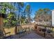 Wooden back deck showcasing furniture and potted plants overlooking a private backyard at 6225 Tributary Dr, Raleigh, NC 27609