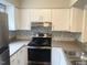 Clean kitchen featuring white cabinets, stainless steel appliances, and a gray backsplash at 6225 Tributary Dr, Raleigh, NC 27609