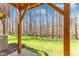 A covered patio offers a view of the lush green backyard and wooded area at 8415 Reedy Ridge Ln, Raleigh, NC 27613