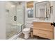 Beautiful bathroom featuring a glass shower, modern fixtures, and a stylish vanity at 1124 Westridge Rd, Rougemont, NC 27572