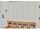 Hall tree with seating and baskets for storage at 1124 Westridge Rd, Rougemont, NC 27572