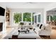 Spacious living room featuring large windows and comfortable seating at 1421 Sky Vista Way, Raleigh, NC 27613