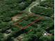 Aerial view of the property's land, bordered in red, situated among lush trees and rolling terrain at 149 Amber Rd, Timberlake, NC 27583