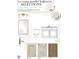 Bathroom selection guide includes cabinet, countertop, and flooring samples with sink fixture and paint swatches at 3405 Makers Circle, Raleigh, NC 27612