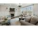 Inviting living room featuring a brick fireplace with TV, plush seating, and a large window offering scenic views at 3548 Willow Green Dr, Apex, NC 27502