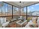 Cozy screened-in porch with comfortable seating and scenic views of the backyard and surrounding trees at 3548 Willow Green Dr, Apex, NC 27502