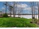 Expansive backyard with a well-manicured lawn leading to the lake and private dock at 651 Sagamore Dr, Louisburg, NC 27549