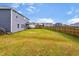 Spacious backyard with lawn, privacy fence, and covered patio, perfect for outdoor enjoyment and entertaining at 709 Teal Lake Dr, Holly Springs, NC 27540