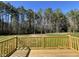 Wood deck with a view of the grass and trees beyond the backyard at 95 Tulipfield Way, Benson, NC 27504