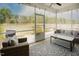 Relaxing screened-in patio area with comfortable seating and a view of the backyard at 129 Edgefield Dr, Sanford, NC 27332