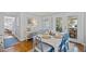 Bright dining room featuring a white table with blue chairs and a view to the outside porch at 1817 Rankin St, Raleigh, NC 27604