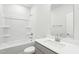This bathroom is equipped with updated cabinets, a full tub-shower and updated fixtures at 185 White Birch Ln, Angier, NC 27501