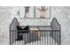 Close up of a black crib with cute Zebra and Giraffe art on floral wallpaper at 2168 Monk Dr, Haw River, NC 27258