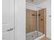 Modern bathroom with a glass enclosed tiled shower stall at 222 Glenwood Avenue # 218, Raleigh, NC 27603