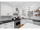Bright and modern kitchen featuring stainless steel range and black countertop at 4209 Converse Dr, Raleigh, NC 27609