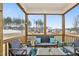 Inviting screened porch with comfortable seating, string lights, and a view of the backyard at 440 Pierce Landing Dr, Garner, NC 27529
