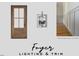 Foyer lighting and trim finishes showcase a door and wall trim detail at 9000 Penny Rd, Raleigh, NC 27606