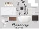 The primary bath has a double vanity with quartz countertop, a soaker tub, and matte black fixtures at 9000 Penny Rd, Raleigh, NC 27606