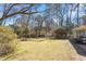 Large, grassy backyard surrounded by mature trees, offering a private and serene outdoor space at 112 Celeste Cir, Chapel Hill, NC 27517