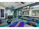 Well-equipped gym with mirrors, exercise mats, balance balls, and a mounted TV, providing a great workout space at 201 Bluffwood Avenue, Chapel Hill, NC 27516