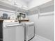 Well-organized laundry room with modern washer and dryer units and storage shelves at 201 Bluffwood Avenue, Chapel Hill, NC 27516