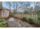 Backyard featuring a well-maintained fence, landscaping, and attractive patio area at 201 Hales Wood Rd, Chapel Hill, NC 27517