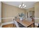 Inviting dining room showcasing modern chandelier, hardwood floors, and access to other rooms at 2401 Englewood Ave, Durham, NC 27705