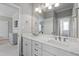 Elegant bathroom boasting a double vanity with marble countertop, modern fixtures, and ample lighting at 2635 Lakeview Dr, Raleigh, NC 27609